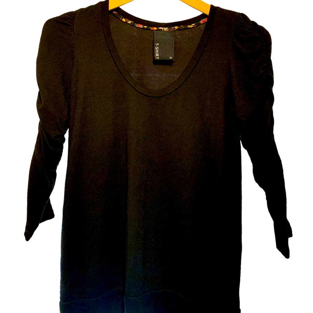 Anthropologie Dolan Ruched Sleeve T-shirt Top - Black